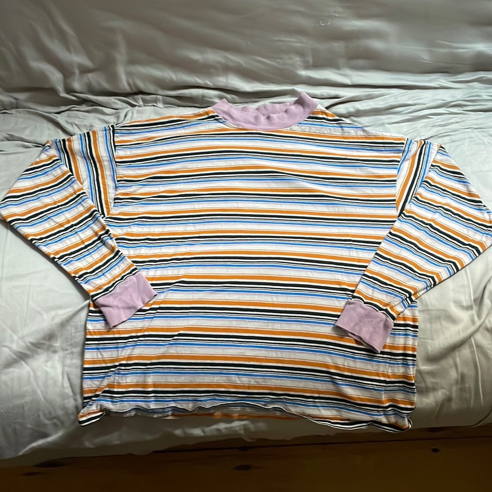 UO carnaby striped crew neck basic tee in brown multi
